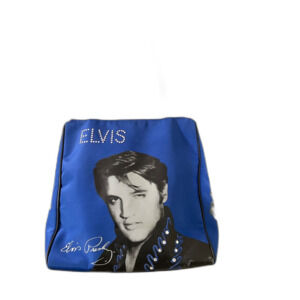 Vintage Elvis Presley Purse shoulder tote nylon? Blue Rhinestones embellished.